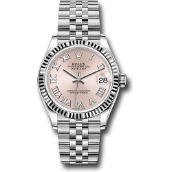  *Pre-Owned* Rolex Steel and White Gold Datejust 31 Watch - Fluted Bezel - Pink Roman Dial - Jubilee Bracelet