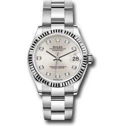  *Pre-Owned* Rolex Steel and White Gold Datejust 31 Watch - Fluted Bezel - Silver Diamond Dial - Oyster Bracelet