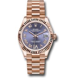  *Pre-Owned* Rolex Everose Gold Datejust 31 Watch - Fluted Bezel - Aubergine Diamond Six Dial - President Bracelet