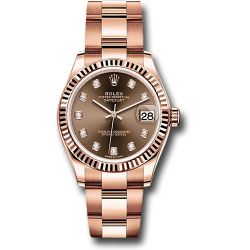  *Pre-Owned* Rolex Everose Gold Datejust 31 Watch - Fluted Bezel - Chocolate Diamond Dial - Oyster Bracelet