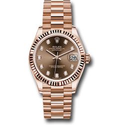  *Pre-Owned* Rolex Everose Gold Datejust 31 Watch - Fluted Bezel - Chocolate Diamond Dial - President Bracelet