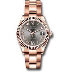  *Pre-Owned* Rolex Everose Gold Datejust 31 Watch - Fluted Bezel - Rhodium Diamond Six Dial - Oyster Bracelet