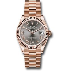  *Pre-Owned* Rolex Everose Gold Datejust 31 Watch - Fluted Bezel - Rhodium Diamond Six Dial - President Bracelet