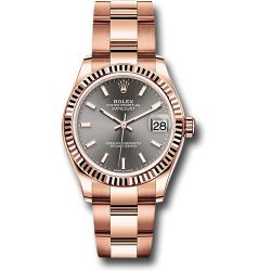  *Pre-Owned* Rolex Everose Gold Datejust 31 Watch - Fluted Bezel - Rhodium Index Dial - Oyster Bracelet