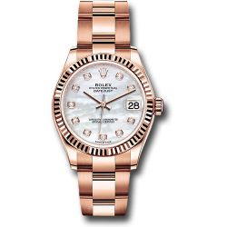  *Pre-Owned* Rolex Everose Gold Datejust 31 Watch - Fluted Bezel - Silver Diamond Dial - Oyster Bracelet