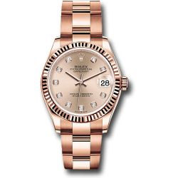  *Pre-Owned* Rolex Everose Gold Datejust 31 Watch - Fluted Bezel - RosÃ© Diamond Dial - Oyster Bracelet