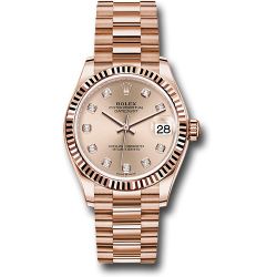  *Pre-Owned* Rolex Everose Gold Datejust 31 Watch - Fluted Bezel - RosÃ© Diamond Dial - President Bracelet