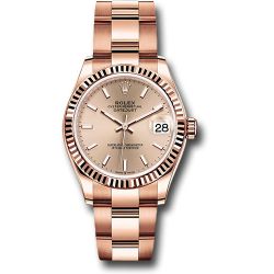 *Pre-Owned* Rolex Everose Gold Datejust 31 Watch - Fluted Bezel - RosÃ© Index Dial - Oyster Bracelet