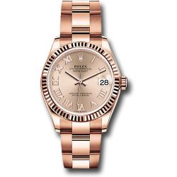  *Pre-Owned* Rolex Everose Gold Datejust 31 Watch - Fluted Bezel - RosÃ© Roman Dial - Oyster Bracelet