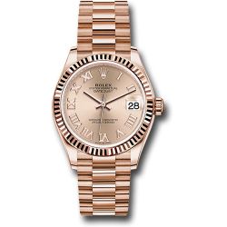  *Pre-Owned* Rolex Everose Gold Datejust 31 Watch - Fluted Bezel - RosÃ© Roman Dial - President Bracelet