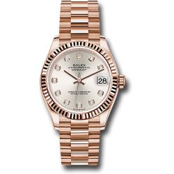  *Pre-Owned* Rolex Everose Gold Datejust 31 Watch - Fluted Bezel - Silver Diamond Dial - President Bracelet