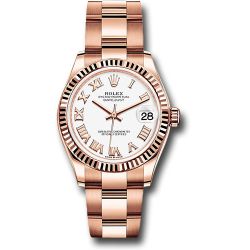  *Pre-Owned* Rolex Everose Gold Datejust 31 Watch - Fluted Bezel - White Roman Dial - Oyster Bracelet