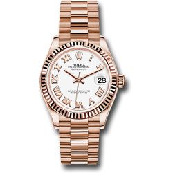  *Pre-Owned* Rolex Everose Gold Datejust 31 Watch - Fluted Bezel - White Roman Dial - President Bracelet