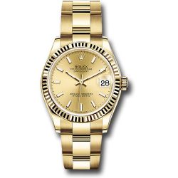  *Pre-Owned* Rolex Yellow Gold Datejust 31 Watch - Fluted Bezel - Champagne Index Dial - Oyster Bracelet