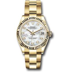  *Pre-Owned* Rolex Yellow Gold Datejust 31 Watch - Fluted Bezel - Mother-of-Pearl Diamond Dial - Oyster Bracelet