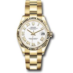  *Pre-Owned* Rolex Yellow Gold Datejust 31 Watch - Fluted Bezel - White Roman Dial - Oyster Bracelet