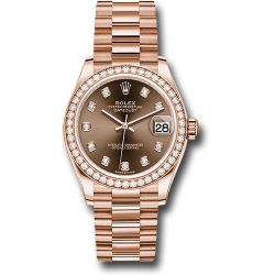  *Pre-Owned* Rolex Everose Gold Datejust 31 Watch - Diamond Bezel - Chocolate Diamond Dial - President Bracelet