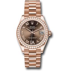  *Pre-Owned* Rolex Everose Gold Datejust 31 Watch - Diamond Bezel - Chocolate Diamond Six Dial - President Bracelet