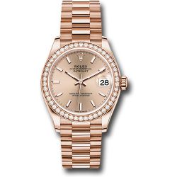  *Pre-Owned* Rolex Everose Gold Datejust 31 Watch - Diamond Bezel - RosÃ© Index Dial - President Bracelet