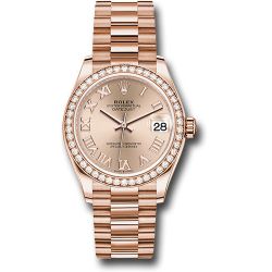  *Pre-Owned* Rolex Everose Gold Datejust 31 Watch - Diamond Bezel - RosÃ© Roman Dial - President Bracelet