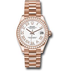  *Pre-Owned* Rolex Everose Gold Datejust 31 Watch - Diamond Bezel - White Roman Dial - President Bracelet