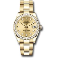  *Pre-Owned* Rolex Yellow Gold Datejust 31 Watch - Diamond Bezel - Champagne Diamond Dial - Oyster Bracelet