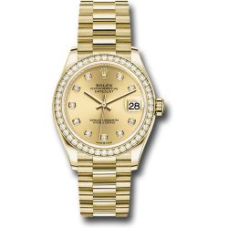  *Pre-Owned* Rolex Yellow Gold Datejust 31 Watch - Diamond Bezel - Champagne Diamond Dial - President Bracelet