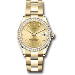  *Pre-Owned* Rolex Yellow Gold Datejust 31 Watch - Diamond Bezel - Champagne Index Dial - Oyster Bracelet