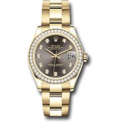  *Pre-Owned* Rolex Yellow Gold Datejust 31 Watch - Diamond Bezel - Dark Grey Diamond Dial - Oyster Bracelet