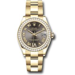  *Pre-Owned* Rolex Yellow Gold Datejust 31 Watch - Diamond Bezel - Dark Grey Diamond Six Dial - Oyster Bracelet