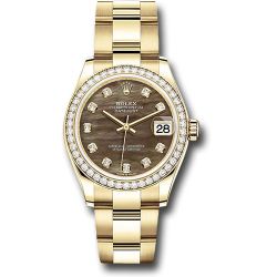  *Pre-Owned* Rolex Yellow Gold Datejust 31 Watch - Diamond Bezel - Dark Mother-of-Pearl Diamond Dial - Oyster Bracelet