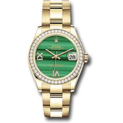  *Pre-Owned* Rolex Yellow Gold Datejust 31 Watch - Diamond Bezel - Malachite Diamond Six and Nine Dial - Oyster Bracelet