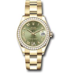  *Pre-Owned* Rolex Yellow Gold Datejust 31 Watch - Diamond Bezel - Olive Green Diamond Six Dial - Oyster Bracelet