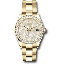  *Pre-Owned* Rolex Yellow Gold Datejust 31 Watch - Diamond Bezel - Paved Mother-of-Pearl Butterfly Dial - Oyster Bracelet