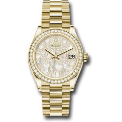  *Pre-Owned* Rolex Yellow Gold Datejust 31 Watch - Diamond Bezel - Paved Mother-of-Pearl Butterfly Dial - President Bracelet