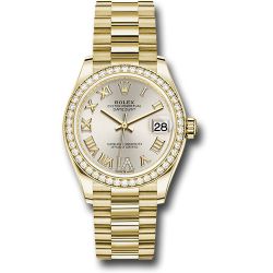  *Pre-Owned* Rolex Yellow Gold Datejust 31 Watch - Diamond Bezel - Silver Diamond Six Dial - President Bracelet