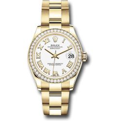  *Pre-Owned* Rolex Yellow Gold Datejust 31 Watch - Diamond Bezel - White Roman Dial - Oyster Bracelet
