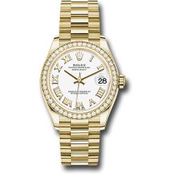  *Pre-Owned* Rolex Yellow Gold Datejust 31 Watch - Diamond Bezel - White Roman Dial - President Bracelet
