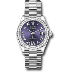  *Pre-Owned* Rolex White Gold Datejust 31 Watch - Diamond Bezel - Aubergine Diamond Roman Dial - President Bracelet