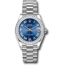  *Pre-Owned* Rolex White Gold Datejust 31 Watch - Diamond Bezel - Bright Blue Roman Dial - President Bracelet