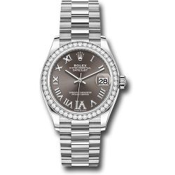  *Pre-Owned* Rolex White Gold Datejust 31 Watch - Diamond Bezel - Dark Grey Diamond Roman Dial - President Bracelet