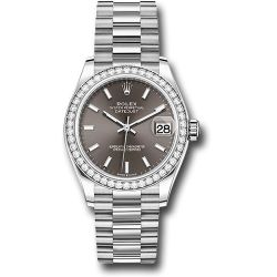   *Pre-Owned* Rolex White Gold Datejust 31 Watch - Diamond Bezel - Dark Grey Index Dial - President Bracelet