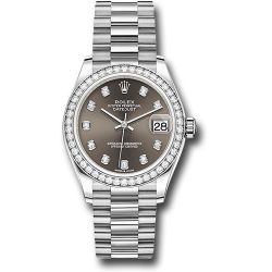  *Pre-Owned* Rolex White Gold Datejust 31 Watch - Diamond Bezel - Dark Grey Roman Dial - President Bracelet