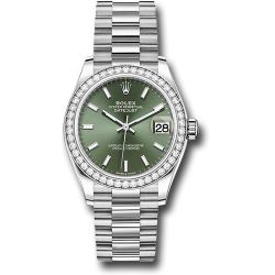  *Pre-Owned* Rolex White Gold Datejust 31 Watch - Diamond Bezel - Mint Green Index Dial - President Bracelet