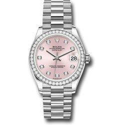  *Pre-Owned* Rolex White Gold Datejust 31 Watch - Diamond Bezel - Pink Diamond Dial - President Bracelet