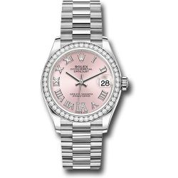   *Pre-Owned* Rolex White Gold Datejust 31 Watch - Diamond Bezel - Pink Diamond Roman Dial - President Bracelet