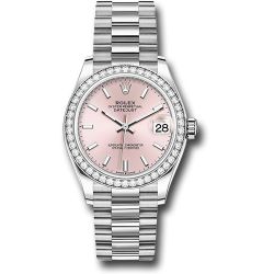   *Pre-Owned* Rolex White Gold Datejust 31 Watch - Diamond Bezel - Pink Index Dial - President Bracelet
