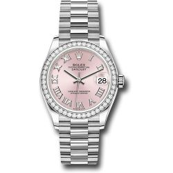 *Pre-Owned* Rolex White Gold Datejust 31 Watch - Diamond Bezel - Pink Roman Dial - President Bracelet