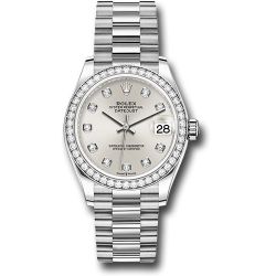  *Pre-Owned* Rolex White Gold Datejust 31 Watch - Diamond Bezel - Silver Diamond Dial - President Bracelet