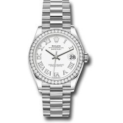  *Pre-Owned* Rolex White Gold Datejust 31 Watch - Diamond Bezel - White Roman Dial - President Bracelet